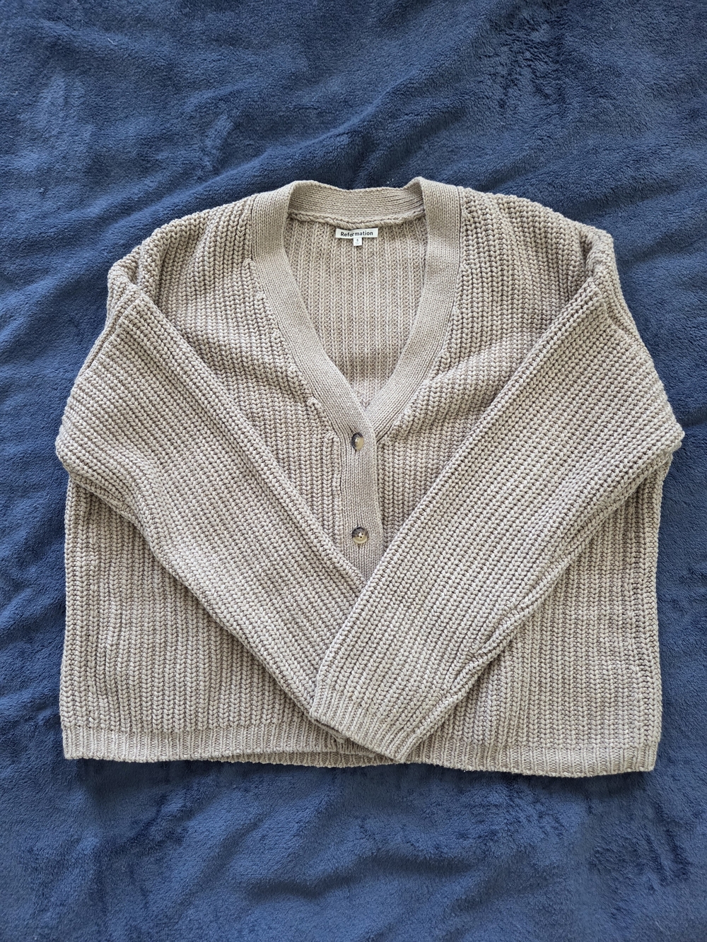 Reformation Taupe Ribbed Button-Front Cardigan - Picture 4 of 9